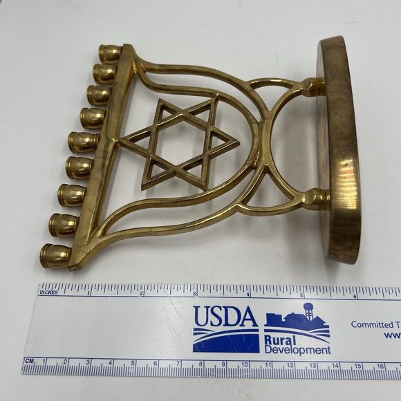 Hanukkah Menorah Jewish Judaica Israel Vintage Brass Chanukah Candle Holder - Picture 5 of 8